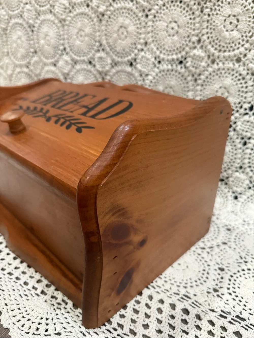 Wooden Bread Box with Knob - Natural Wood Finish